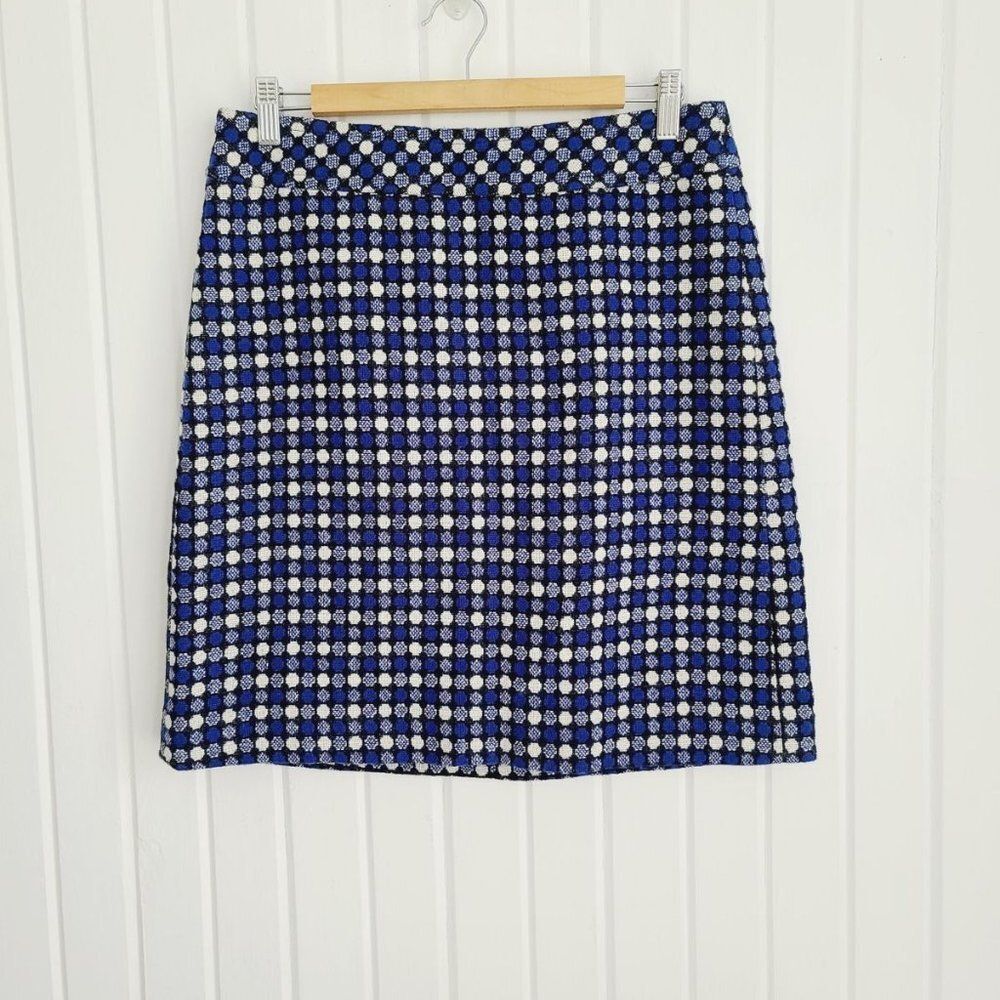 Talbots Women's 6 Wool Blend Tweed Blue White Polka Dots Pencil Career Skirt